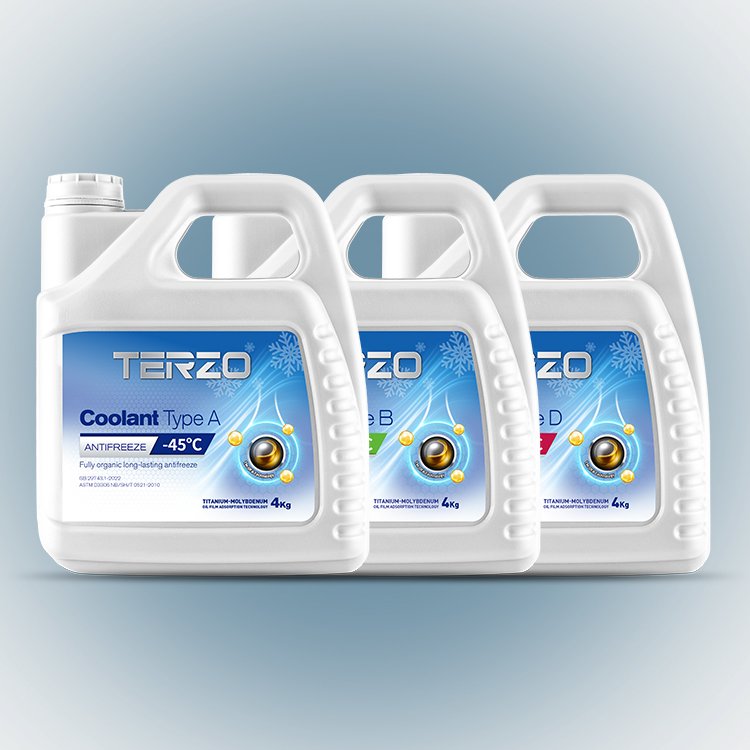 TERZO Coolant Tipe A/B/D -45°C Beku Tahan Lama Organik Sepenuhnya TERZO Coolant Type A/B/D -45°C Fully Organic Long-Lasting Antifreeze